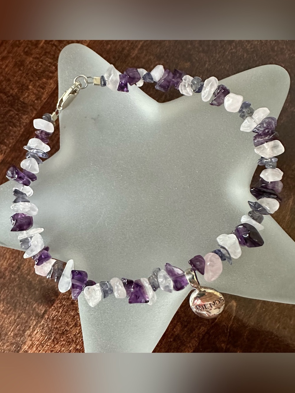 Sterling silver, amethyst & rose quartz bracelet, 8in